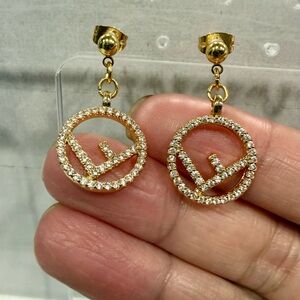 FENDI Gold-Tone Crystal Circle Drop Charm Earrings - Women Jewelry